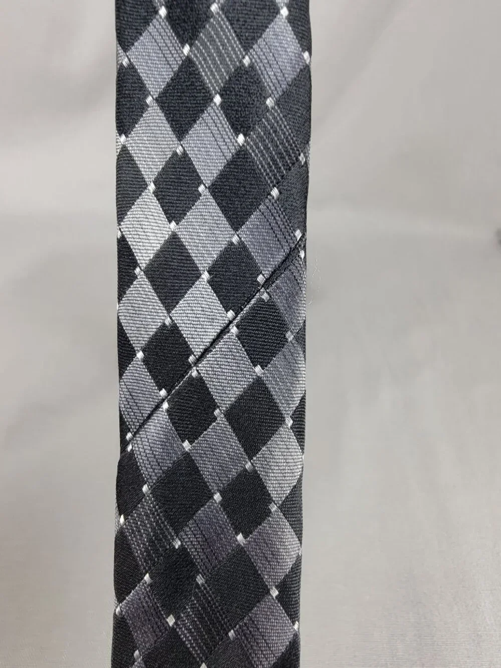 Pierre Cardin Silk Necktie Tie Mens Black Silver Geometric Square Diamond